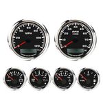Juego de 6 medidores MOTOR METER RACING 85 mm/52 mm con esfera negra