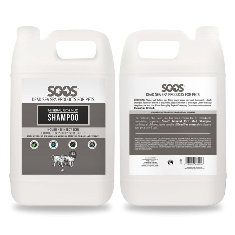 Champú para mascotas SOOS 4 L – Barro mineral rico en minerales del Mar Muerto para gatos y perros