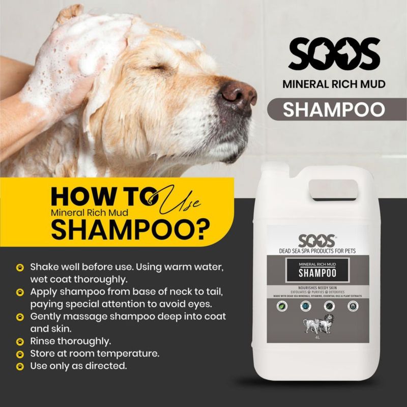 Champú para mascotas SOOS 4 L – Barro mineral rico en minerales del Mar Muerto para gatos y perros