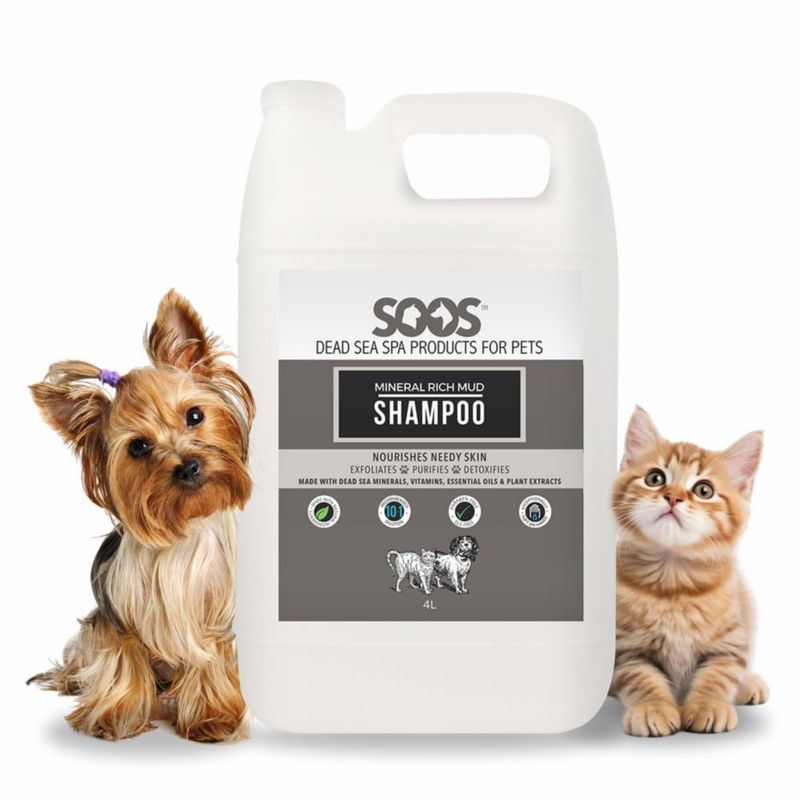 Champú para mascotas SOOS 4 L – Barro mineral rico en minerales del Mar Muerto para gatos y perros