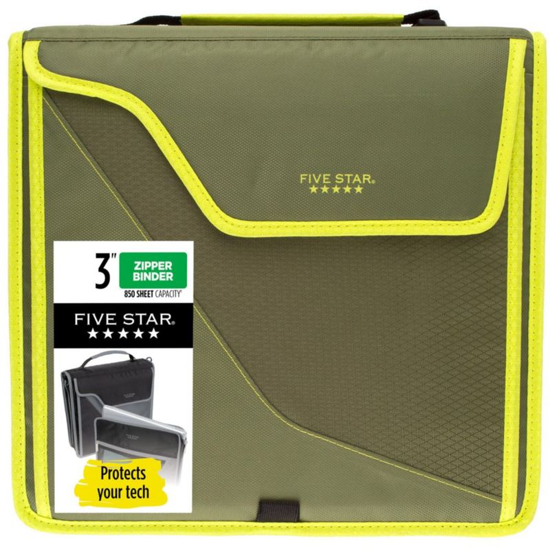 Carpeta con Cremallera Five Star 76 cm 850 Hojas Oliva/Cítrico