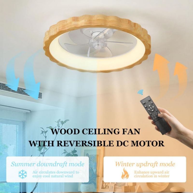 Ventilador de techo Chunnwin 51 cm de bajo perfil con diseño floral de madera y luz