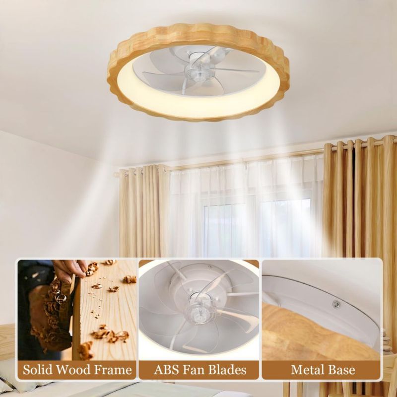 Ventilador de techo Chunnwin 51 cm de bajo perfil con diseño floral de madera y luz
