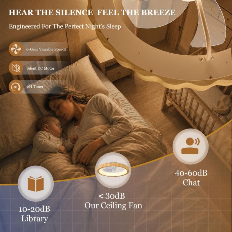 Ventilador de techo Chunnwin 51 cm de bajo perfil con diseño floral de madera y luz