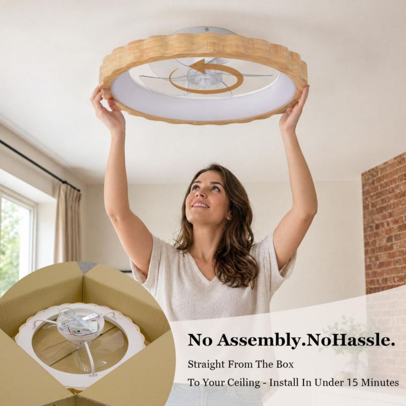 Ventilador de techo Chunnwin 51 cm de bajo perfil con diseño floral de madera y luz