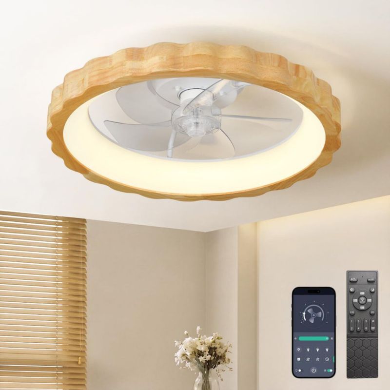 Ventilador de techo Chunnwin 51 cm de bajo perfil con diseño floral de madera y luz