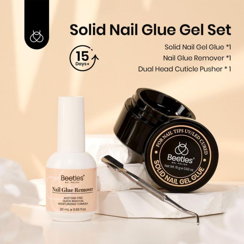 Kit de Pegamento para Uñas Beetles Gel 15 g y Removedor 20 ml