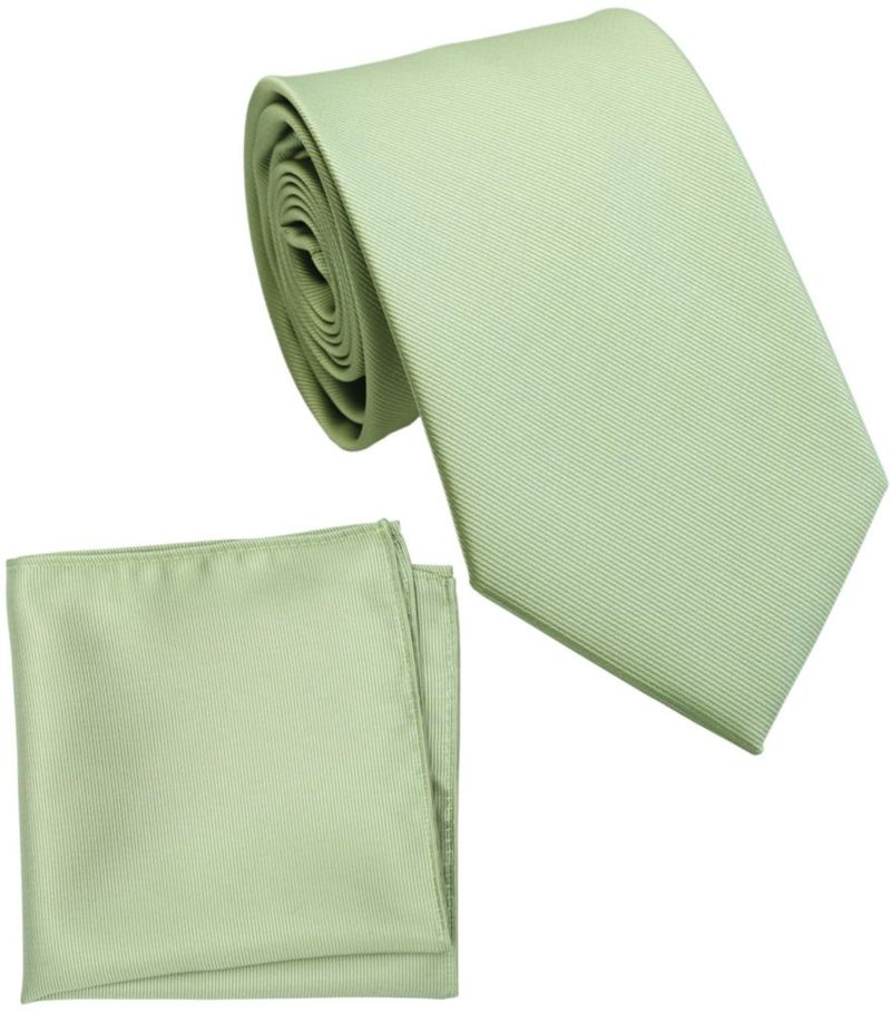 Corbata y juego de pañuelo de bolsillo ZENXUS de 8 cm color verde salvia