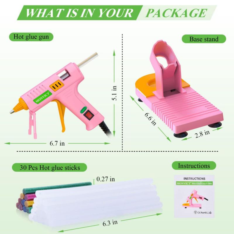 Pistola de Pegamento Caliente MONVICT Rosa - Kit con 30 Barras
