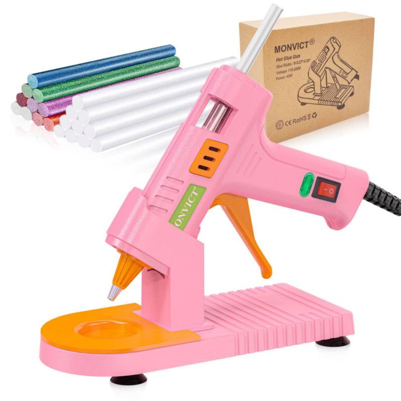 Pistola de Pegamento Caliente MONVICT Rosa - Kit con 30 Barras