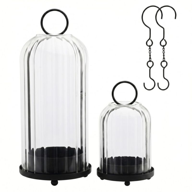 Portavelas Ganwu 13 cm y 10 cm de metal y vidrio juego de 2