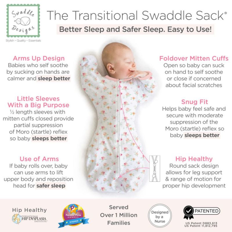 Manta de Arrullo Transicional SwaddleDesigns 0‑3 meses Algodón con Estampado Floral