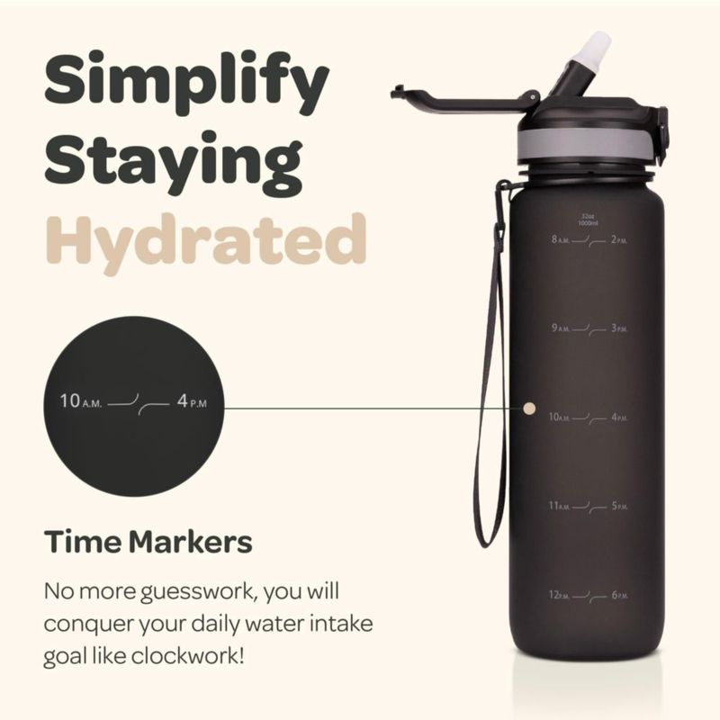 Botella Hydracy 1000 ml con Marcador de Tiempo y Tapa con Pajilla