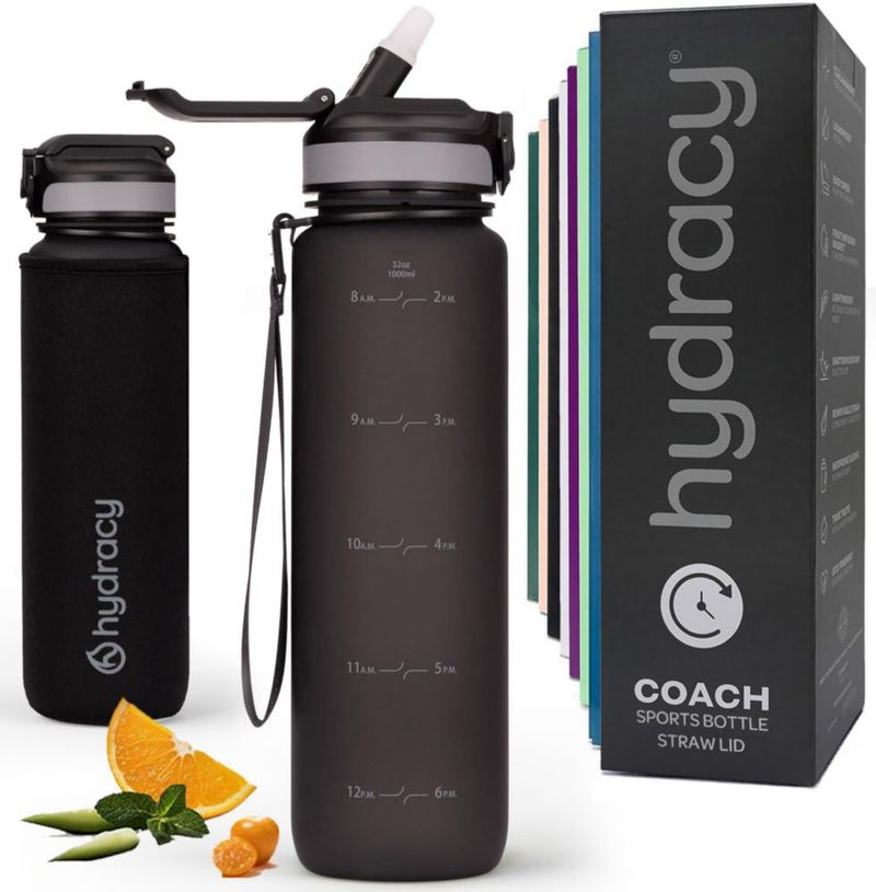 Botella Hydracy 1000 ml con Marcador de Tiempo y Tapa con Pajilla
