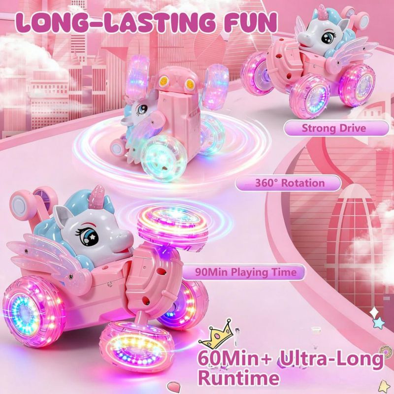Coche RC Logth Unicornio Rosa con acrobacias 360° y luces