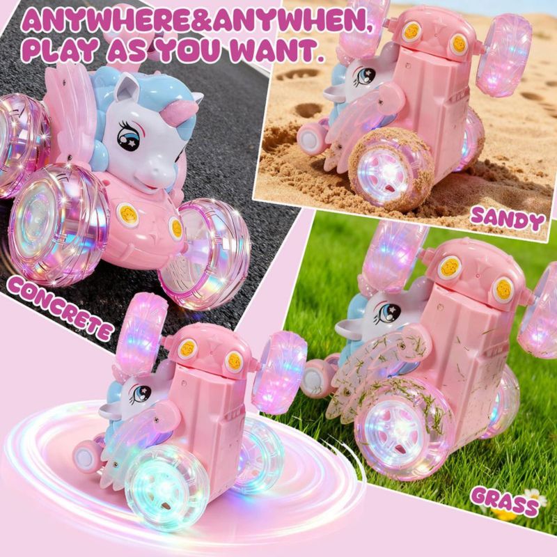 Coche RC Logth Unicornio Rosa con acrobacias 360° y luces