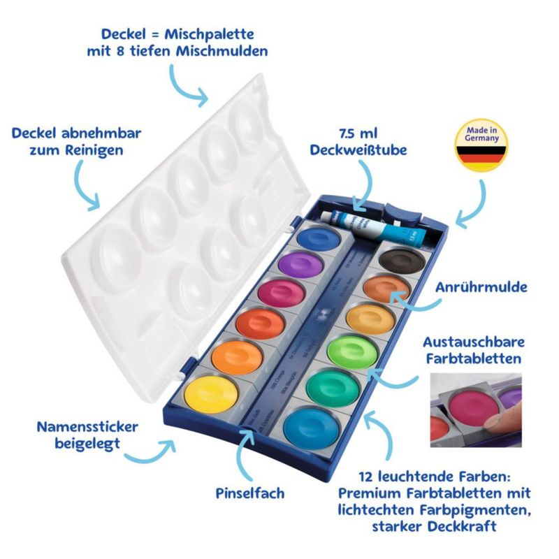 Set de acuarelas opacas Pelikan 12 colores + tubo de blanco de China (720854)