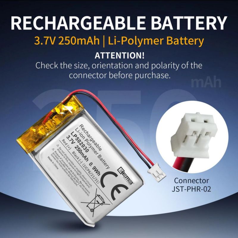 Batería Lipo EEMB 3.7V 250mAh JST 2.0mm (Pack de 4)