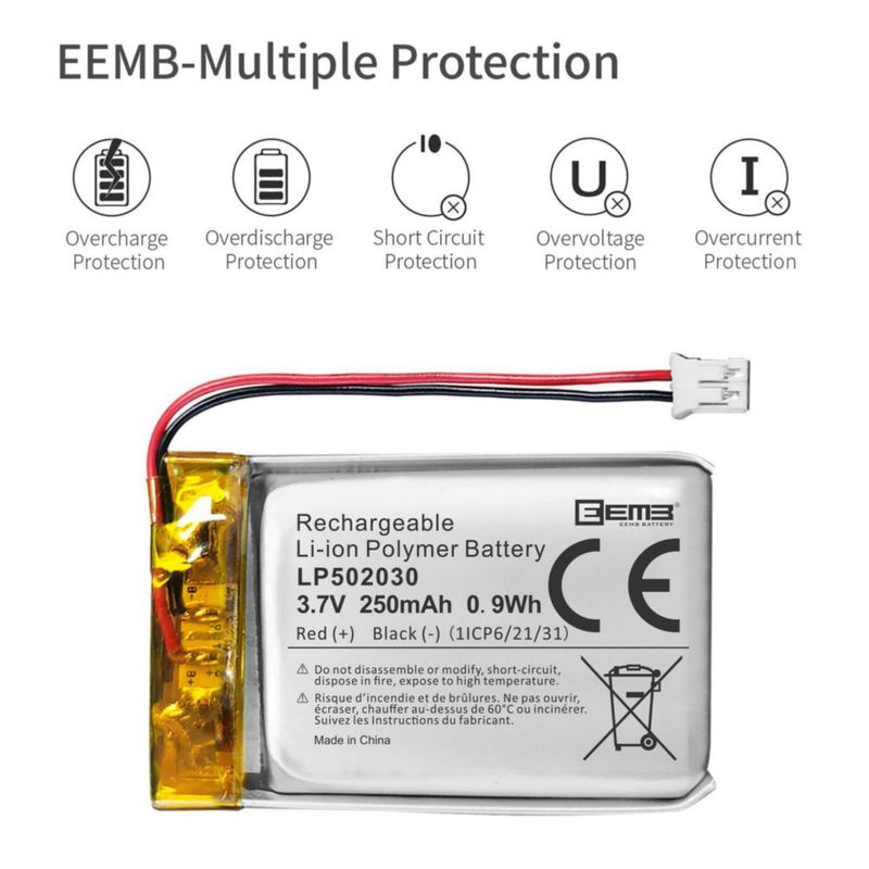 Batería Lipo EEMB 3.7V 250mAh JST 2.0mm (Pack de 4)