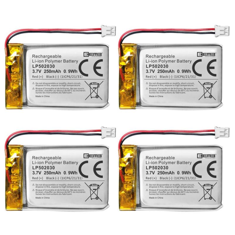 Batería Lipo EEMB 3.7V 250mAh JST 2.0mm (Pack de 4)