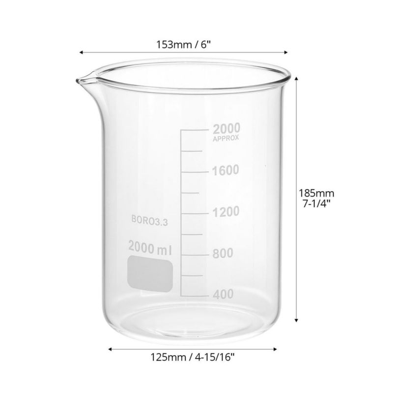 Vaso de precipitados QWORK de vidrio borosilicato 2000 ml con doble escala