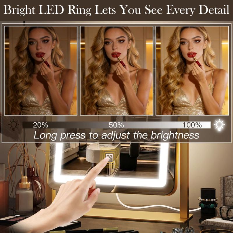 Espejo de tocador VEIOBFSA 38x33 cm con aumento 10× y LED