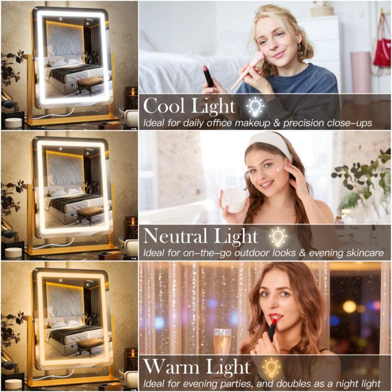 Espejo de tocador VEIOBFSA 38x33 cm con aumento 10× y LED