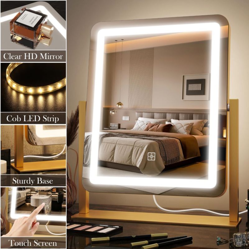 Espejo de tocador VEIOBFSA 38x33 cm con aumento 10× y LED