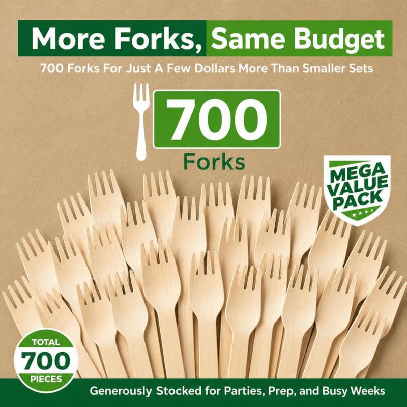 Tenedor de Madera Compostable E's Essentials – Pack de 700 unidades