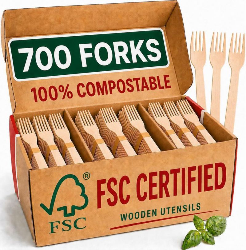 Tenedor de Madera Compostable E's Essentials – Pack de 700 unidades
