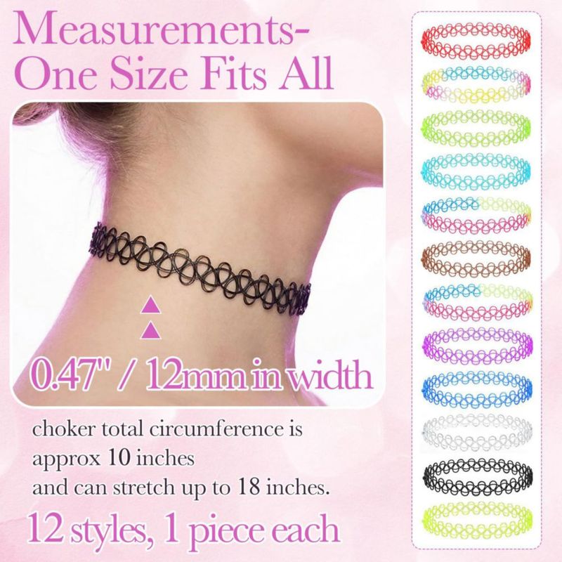Set de 12 collares tipo choker coloridos estilo años 90 de PAGOW