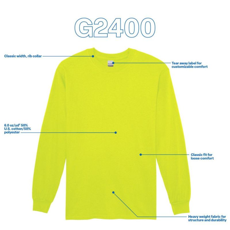 CAMISETA Gildan G2400 Manga Larga Pack de 10 Naranja Seguridad XL
