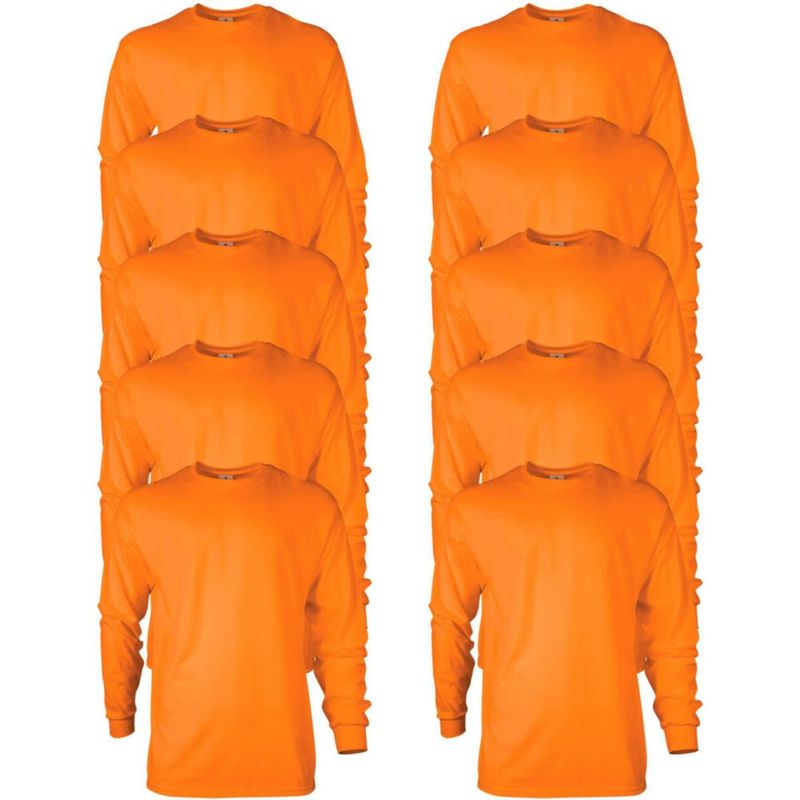 CAMISETA Gildan G2400 Manga Larga Pack de 10 Naranja Seguridad XL