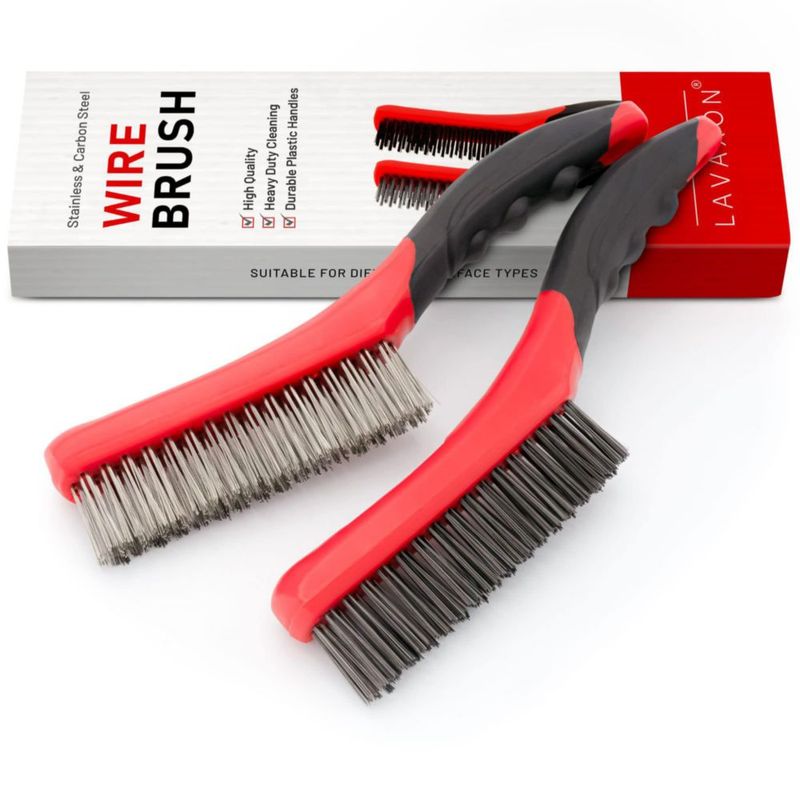 Juego de cepillos de alambre Lavaxon 25 cm (2 unidades) Rojo – Acero inoxidable y acero al carbono