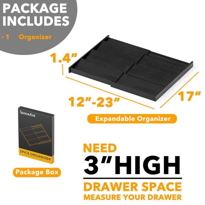 Porta especias SpaceAid de bambú negro de 43 cm extensible de 4 niveles