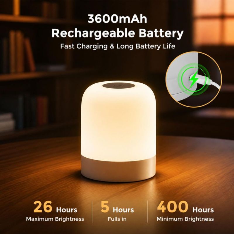 Luz nocturna HBOOR 3600 mAh regulable 3 colores