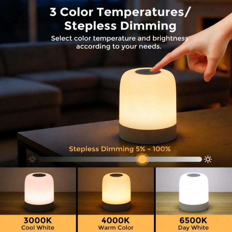 Luz nocturna HBOOR 3600 mAh regulable 3 colores