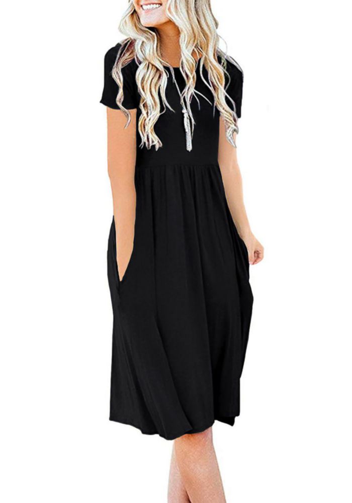 Vestido DB MOON negro talla S con cintura imperio y bolsillos