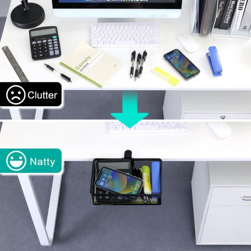 Organizador bajo escritorio Aurynns de 23 cm con sujeción tipo pinza