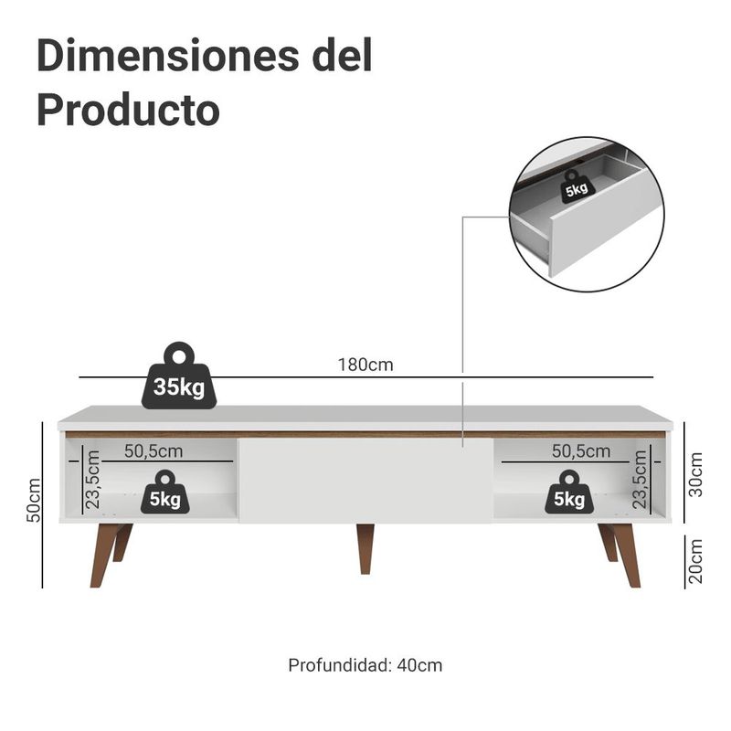 Mueble mesa para tv rack madesa reims hasta 75' blanco 1