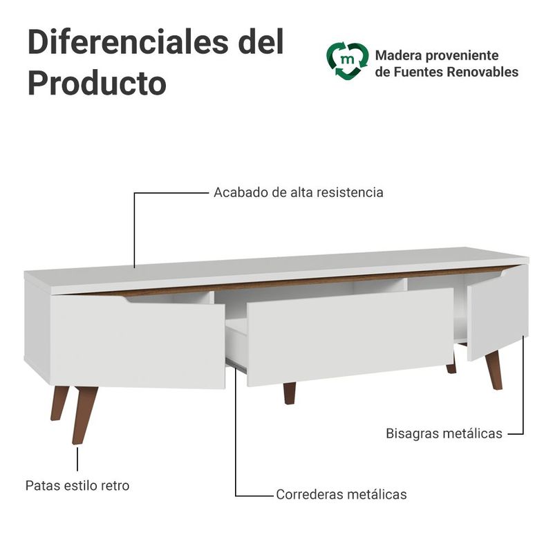 Mueble mesa para tv rack madesa reims hasta 75' blanco 1