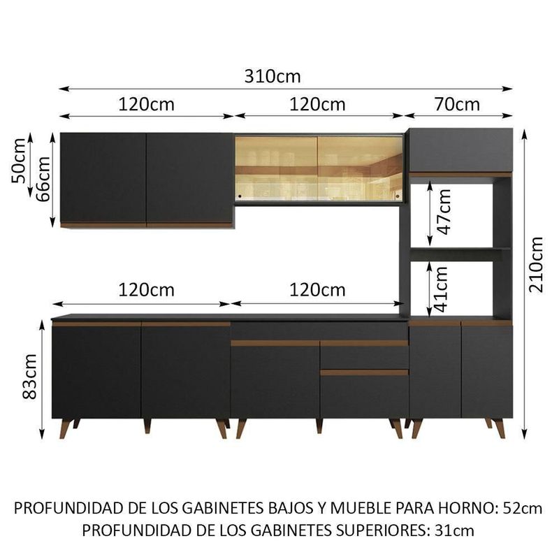 Cocina integral completa modular madesa reims 310cm negro 02
