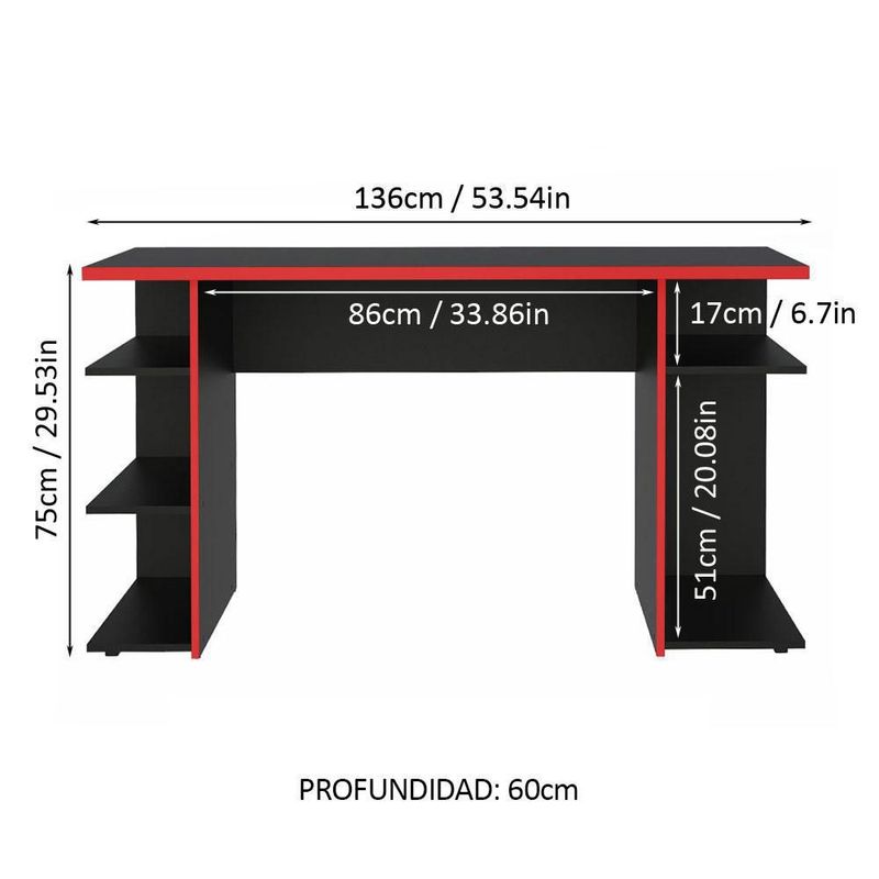 Mesa gamer escritorio para computadora madesa negro/rojo