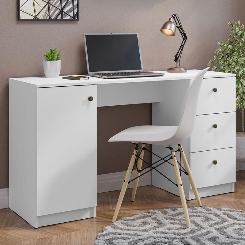 Escritorio para computadora madesa con 3 cajones blanco
