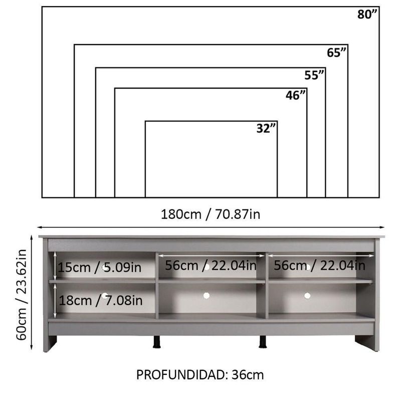 Mueble mesa para tv rack madesa 6 espacios hasta 80 gris