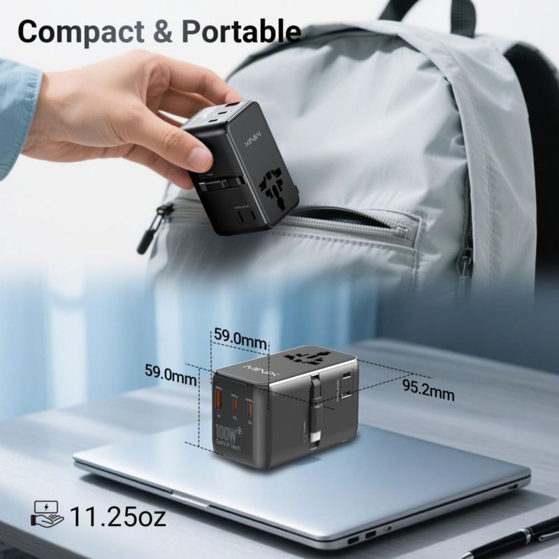 Adaptador de Viaje MINIX 100W USB-C GaN III 5‑en‑1