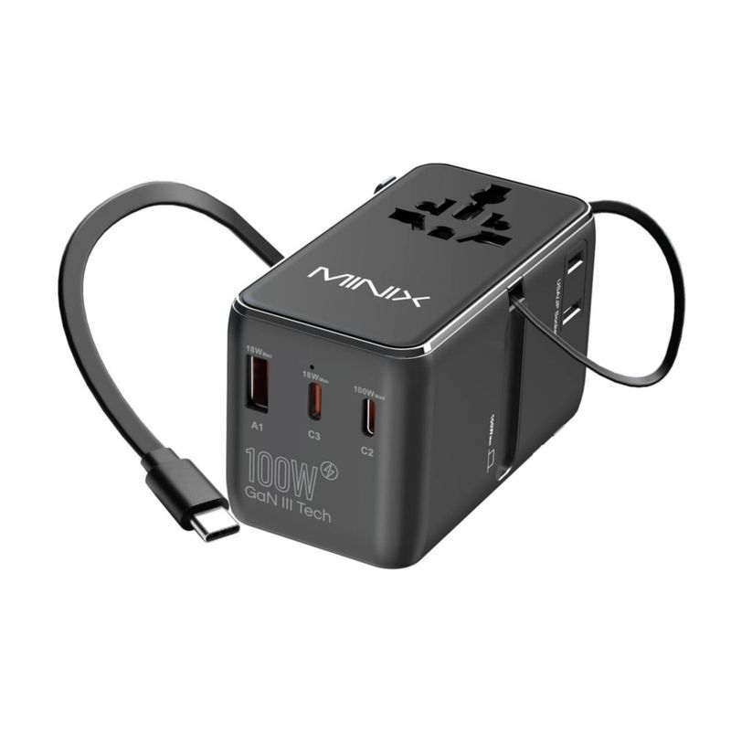 Adaptador de Viaje MINIX 100W USB-C GaN III 5‑en‑1