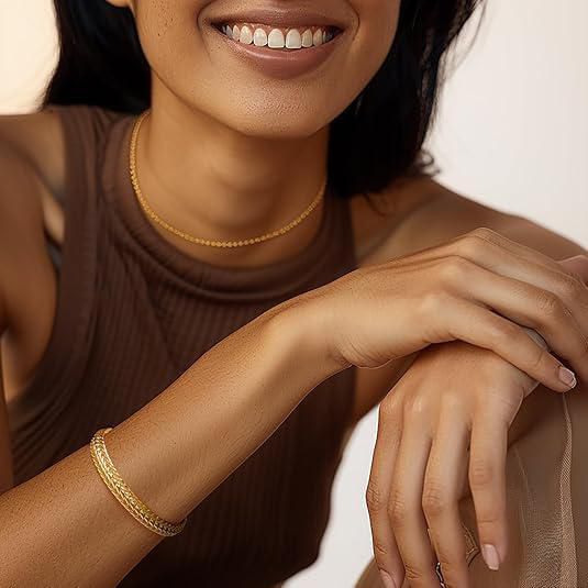 Pulsera BENOITE bañada en oro de 14K para mujer 6.5-9 pulgadas