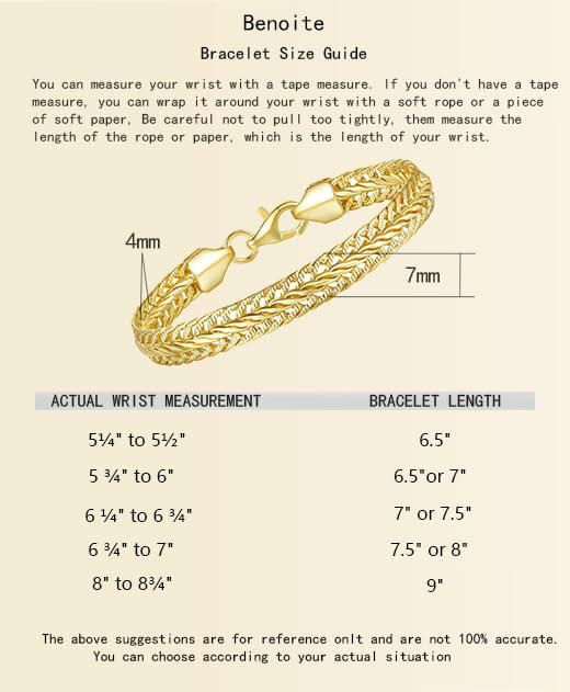 Pulsera BENOITE bañada en oro de 14K para mujer 6.5-9 pulgadas