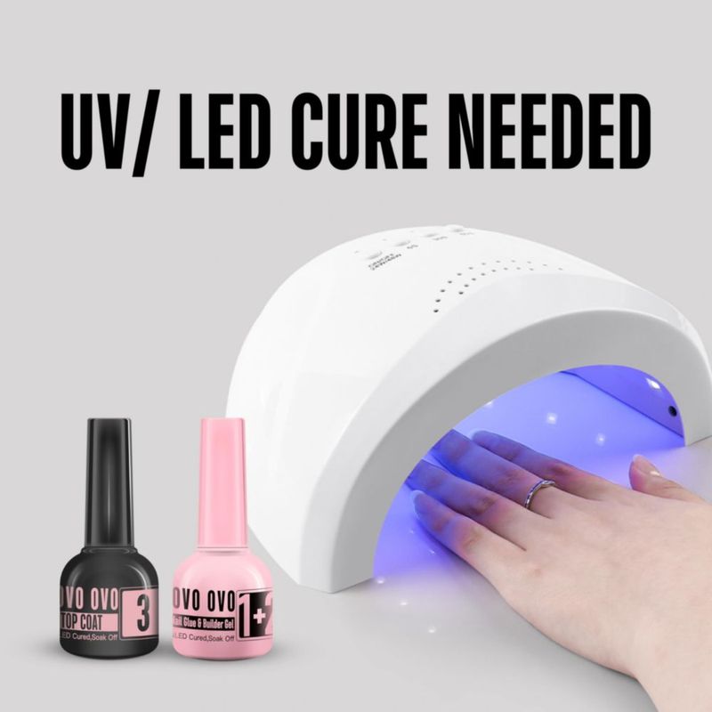 Kit de Pegamento UV para Uñas NOVO OVO 2×10 ml + Capa Superior de Gel UV